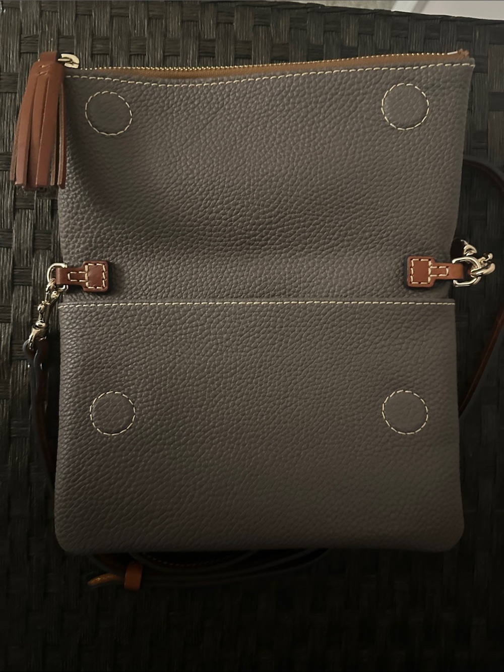 Dooney & Bourke Pebbled Leather Crossbody in Gray with Brown Trim - Picture 3 of 4